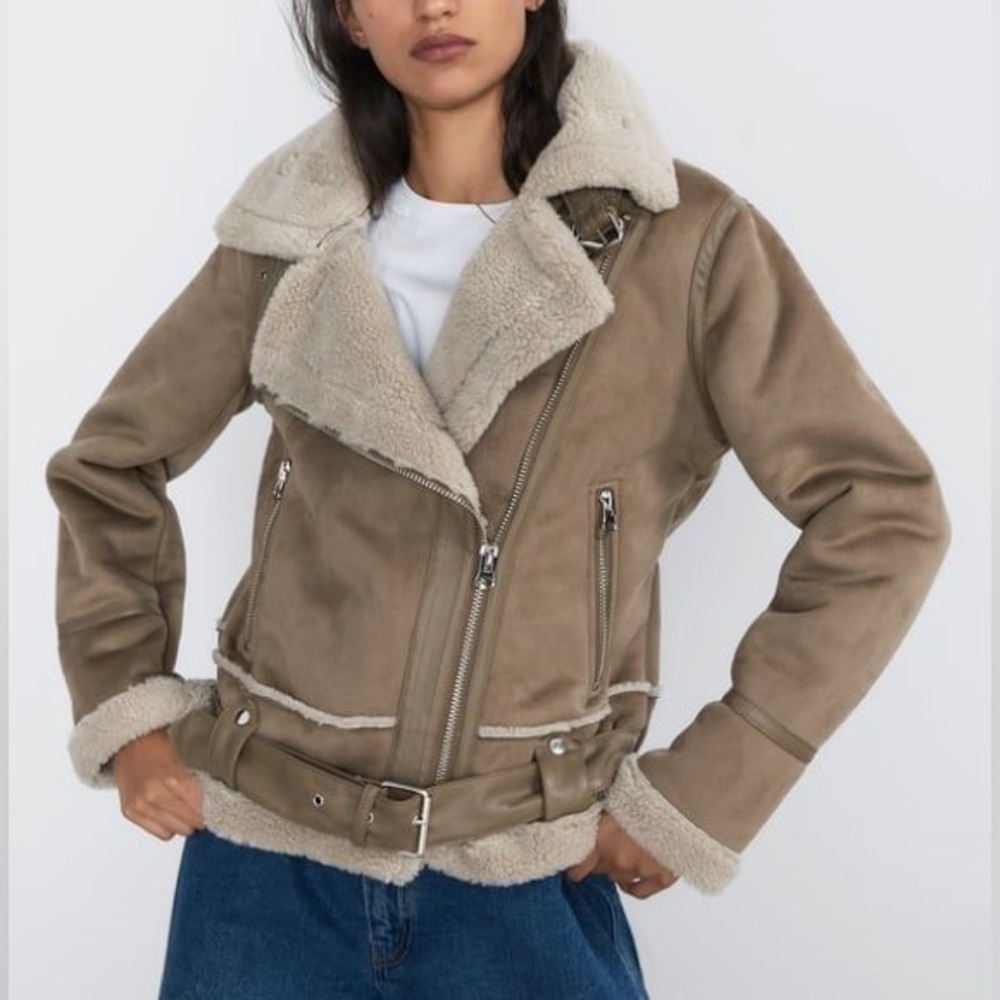 Zara Tan Teddy Shearling Jacket